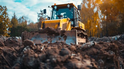 Fototapeta premium Bulldozer working on the construction site