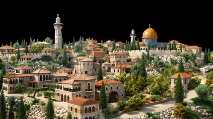 Naklejka premium Historic landscape of Jerusalem with iconic dome structures