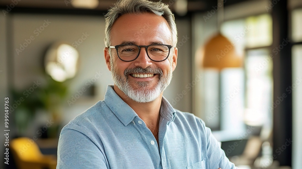 Wall mural Professional Man Smiling in Modern Office Setting