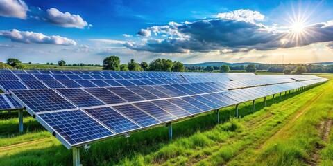 Placas solares en un campo abierto aprovechando la energ?a renovable y limpia, energ?a solar