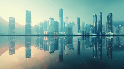 Obraz premium Modern Cityscape with Reflections at Dusk