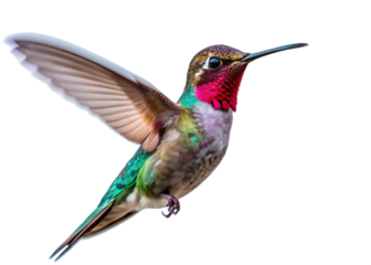 Flaying hummingbird Bird white background. AI GENERATED