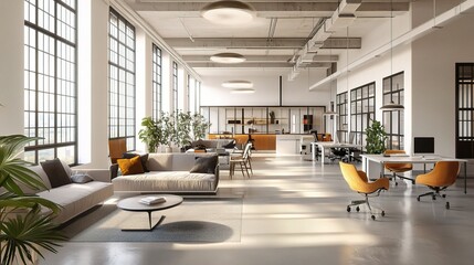 Modern Office Interior with Natural Light and Plants