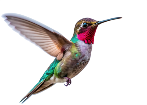 Flaying hummingbird Bird white background. AI GENERATED