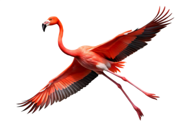 Red flying flamingo bird isolated on white background.PNG