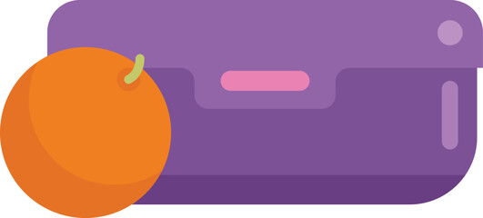 Purple lunchbox holding a healthy and delicious orange for a nutritious school lunch or midday snack