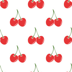 Vector Seamless Pattern with Adorable Cherry on White Background. Cute Cherries for Valentine s Day, Love, Romance Concept