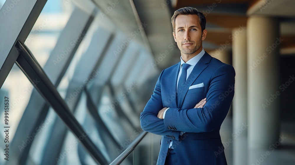 Sticker Confident Businessman in Modern Office Setting