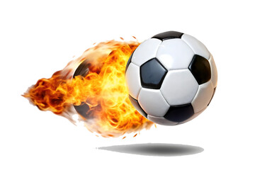 Fototapeta premium Soccer ball flying on fire isolated on white background