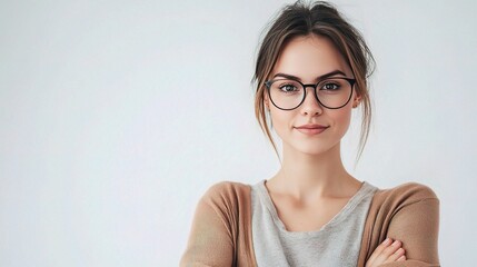 Fototapeta premium Confident Young Woman in Casual Attire with Glasses