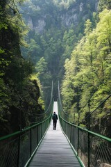 Obraz premium Scenic suspension bridge in lush green forest