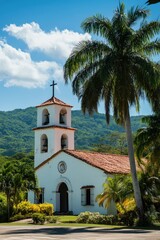 Fototapeta premium Tropical church with palm trees in the background