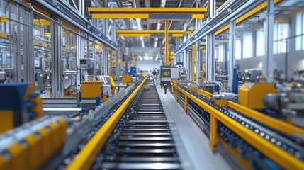 Industrial Manufacturing Production process Production Line Quality Check A series of products moving along a conveyor belt