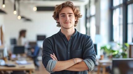 Confident Young Man in Modern Office Environment