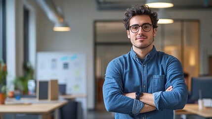 Fototapeta premium Confident Young Man in Modern Office Environment