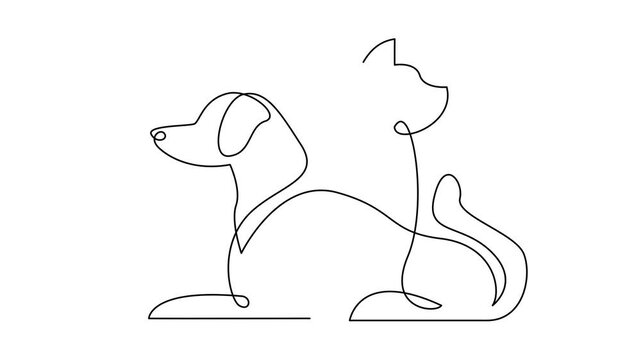 cat and dog line single design illustration template	
