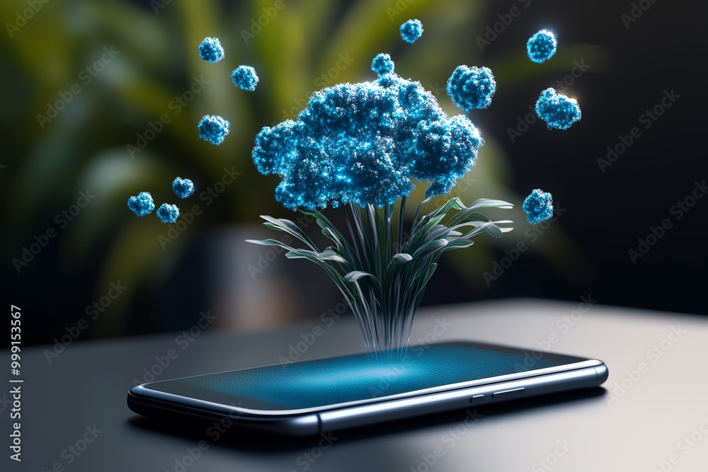 Aufkleber Minimal AR icon, with a simple smartphone symbol and floating 3D elements representing augmented reality interaction