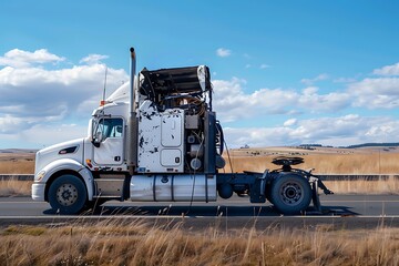 Fototapeta premium Road accident big rig semi truck on the side of highway