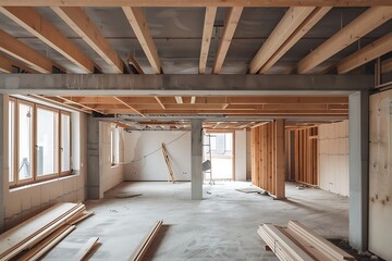 Fototapeta premium Under construction new buillding on ground floor