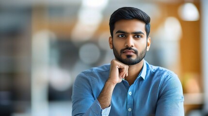 Obraz premium Thoughtful Young Man in Modern Workspace