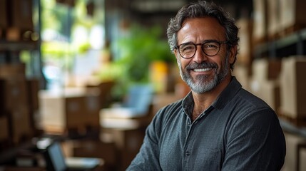 Fototapeta premium Smiling Mature Businessman in Warehouse Generative AI