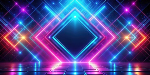 Obraz premium Futuristic abstract background with geometric shapes and neon lights, technology, digital, design, virtual, modern, creative