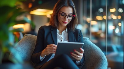 Young Professional Using Tablet in Modern Workspace