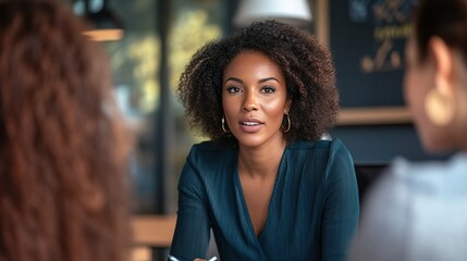 Confident Woman Engaged in Group Discussion