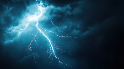 A striking display of lightning bolts illuminating dark storm clouds in a dramatic night sky, showcasing the powerful force of nature.