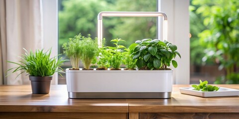 Fototapeta premium Smart herb planter with self-watering technology for modern indoor gardening solutions, smart, herb, planter