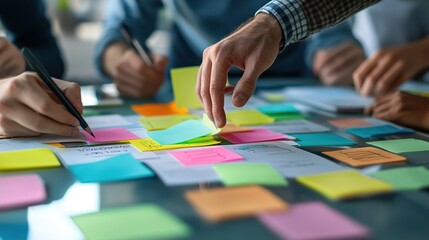 Fototapeta premium Collaborative Workspace with Colorful Sticky Notes