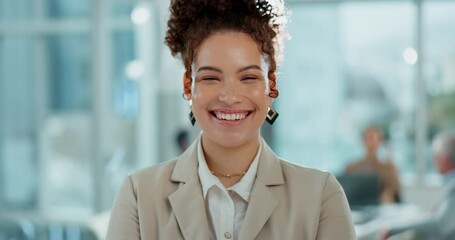 Business, office and face of woman with smile, confidence and about us at project management agency. Happy portrait, businesswoman or HR consultant with professional opportunity, pride and support