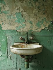 Vintage bathroom sink with cracked green paint
