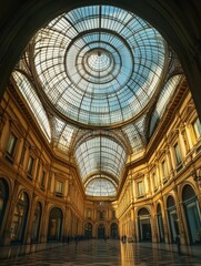 Magnificent glass dome in ornate shopping arcade