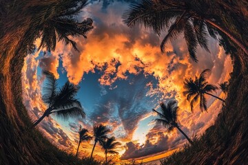 Obraz premium Breathtaking tropical sunset over palm trees