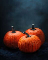 Seasonal pumpkins on dark backdrop