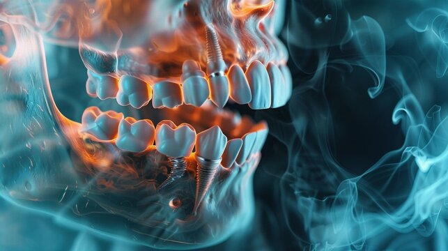 Medical Illustration of Teeth: Wisdom Tooth X-ray and Dental Examination for Radiology Assessment