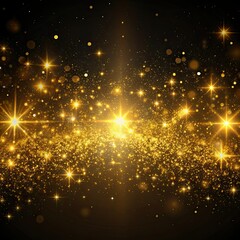 Obraz premium Golden dust and stars sparkle against a black backdrop, creating an abstract, magical effect