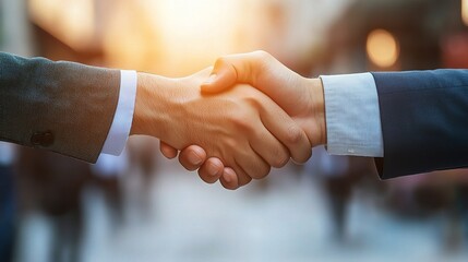 Business Handshake in Urban Setting at Sunset