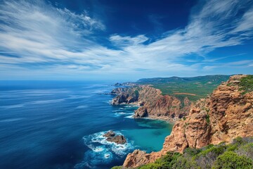 Obraz premium Stunning coastal landscape with rocky cliffs and turquoise waters
