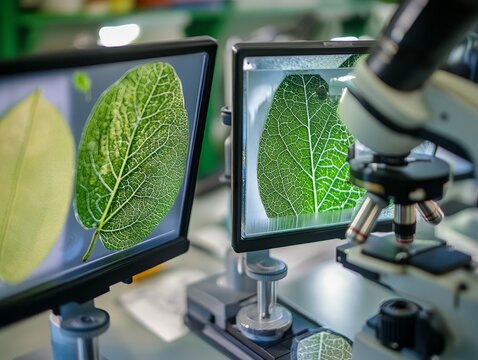 A biology lesson for students focused on plant biology, with hands-on activities like observing leaf structures under microscopes.