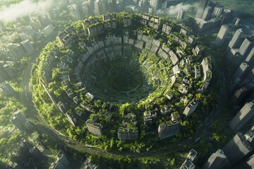 Fototapeta premium A circular city where urban planning integrates sustainable transport, zero-waste systems, and resource-efficient infrastructure.