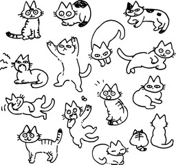 猫のキャラクターの手書きイラストセット