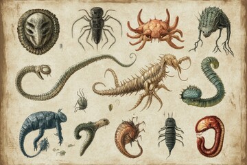 Fototapeta premium A comparison of vertebrate and invertebrate animals, showcasing their different biological structures and functions.