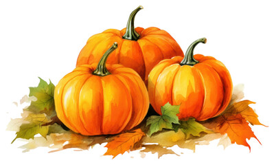 PNG  Autumn pumpkins with colorful leaves