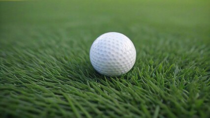 Obraz premium Close-up of white golf ball on green grass.