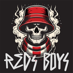 A Hooligan Skull Head wear Red Bucket Hat 