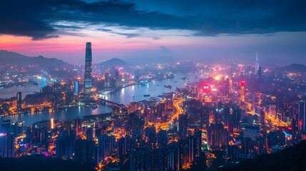 Fototapeta premium Night View of Urban Architecture in Shenzhen. 