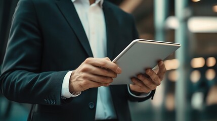 Businessman Holding a Tablet in Modern Environment