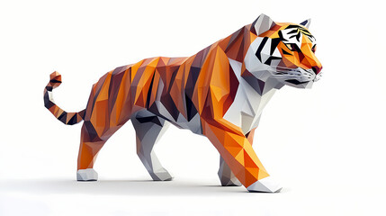 Abstract origami paper art tiger folded polygonal shapes isolated on white 3d rendering. Low Poly Art. Illustration